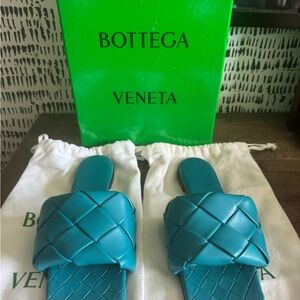 Bottega Veneta Blue Lagoon Interccio Slides New in Box $1350 + tax